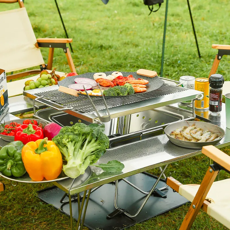 Large Size Foldable Stainless Steel Wood Burning Camping equipment Tabletop Charcoal BBQ Grill