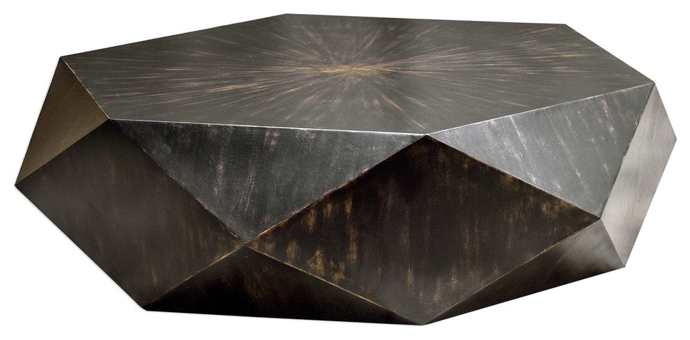 Faceted Large Round Wood Coffee Table  Modern Geometric Block Solid   Contemporary   Coffee Tables   by My Swanky Home  Houzz