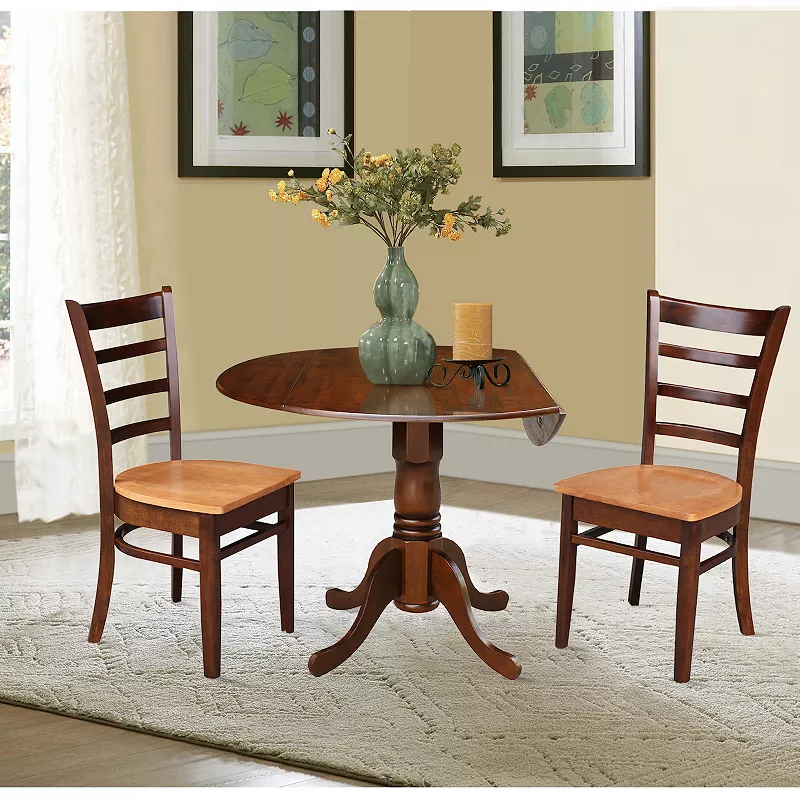 International Concepts Drop Leaf Dining Table and Two Tone Chair 3-piece Set