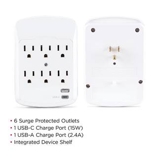 CyberPower 6-Outlet Surge Protector USB-A USB-C Wall Tap P600WUCHD