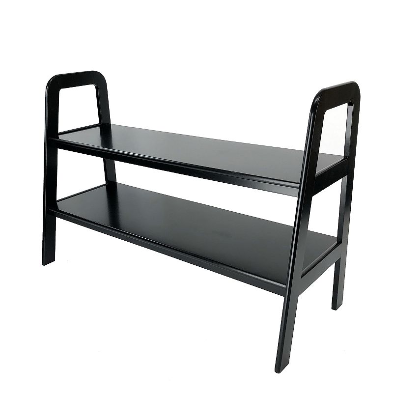 Contemporary Ladder Style TV Stand with 2 Open Cut Shelves， Black