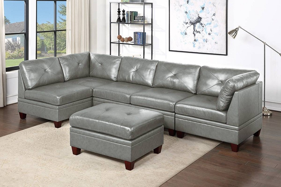 Altea 6 Piece Modular Sectional Top Grain Leather  Gray   Contemporary   Sectional Sofas   by Hollywood Decor  Houzz