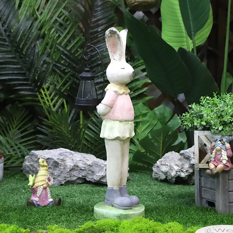 Redeco New Arrival Rabbit Statue Outdoor Decoration Magnesia Crafts LED Solar Fashion Led Rabbit  Magnesium oxide Crafts