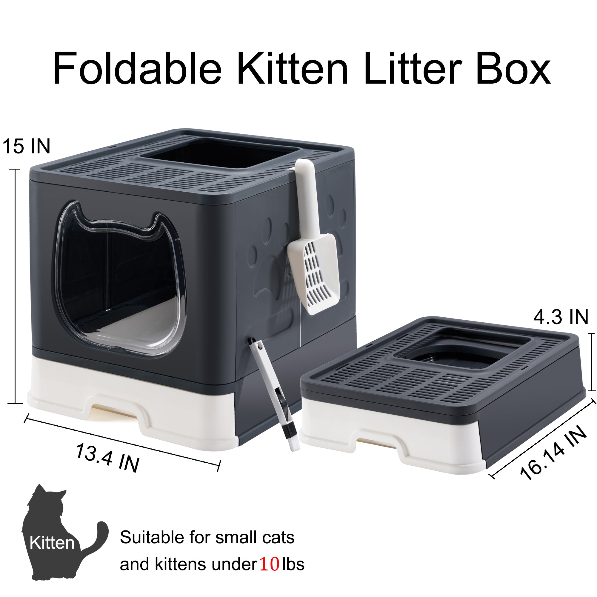 Suhaco Cat Litter Box Top Entry Covered Kitty Litter Box with Lid Foldable Kitten Litter Tray Including Cat Litter Scoop and 2-1 Cleaning Brush Easy Clean Up(Black)