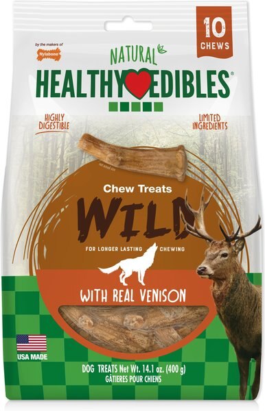 Nylabone Healthy Edibles WILD Antler Natural Long Lasting Venison Flavor Chewy Dog Treats， Medium