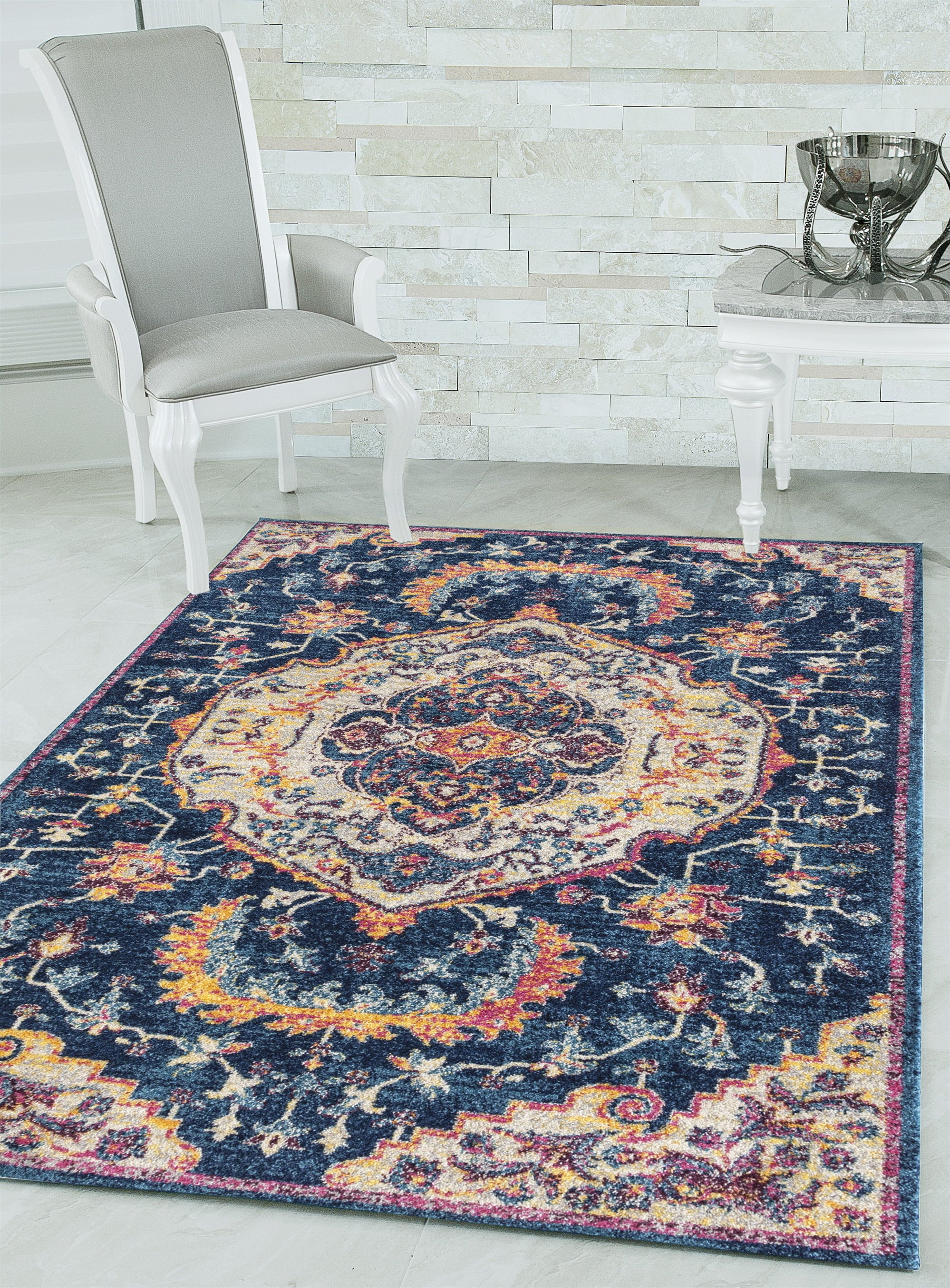 United Weavers Caledonia Ulani Farmhouse Medallion Area Rug, Midnight Blue, 53 x 72