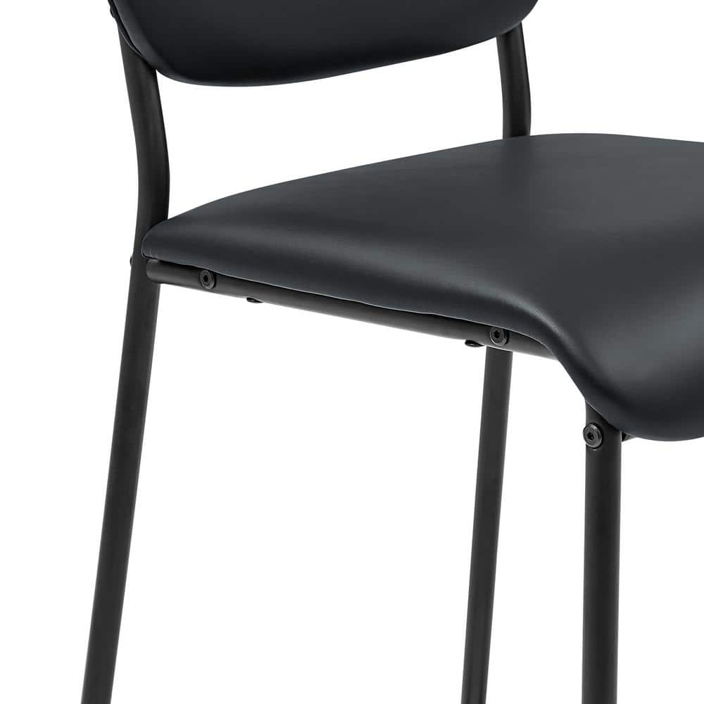 34.50 in. Black Low Back Metal Bar Stools, Dining Chair Counter Stools with Footrest and Faux Leather Seat (Set of 2) HY02011Y