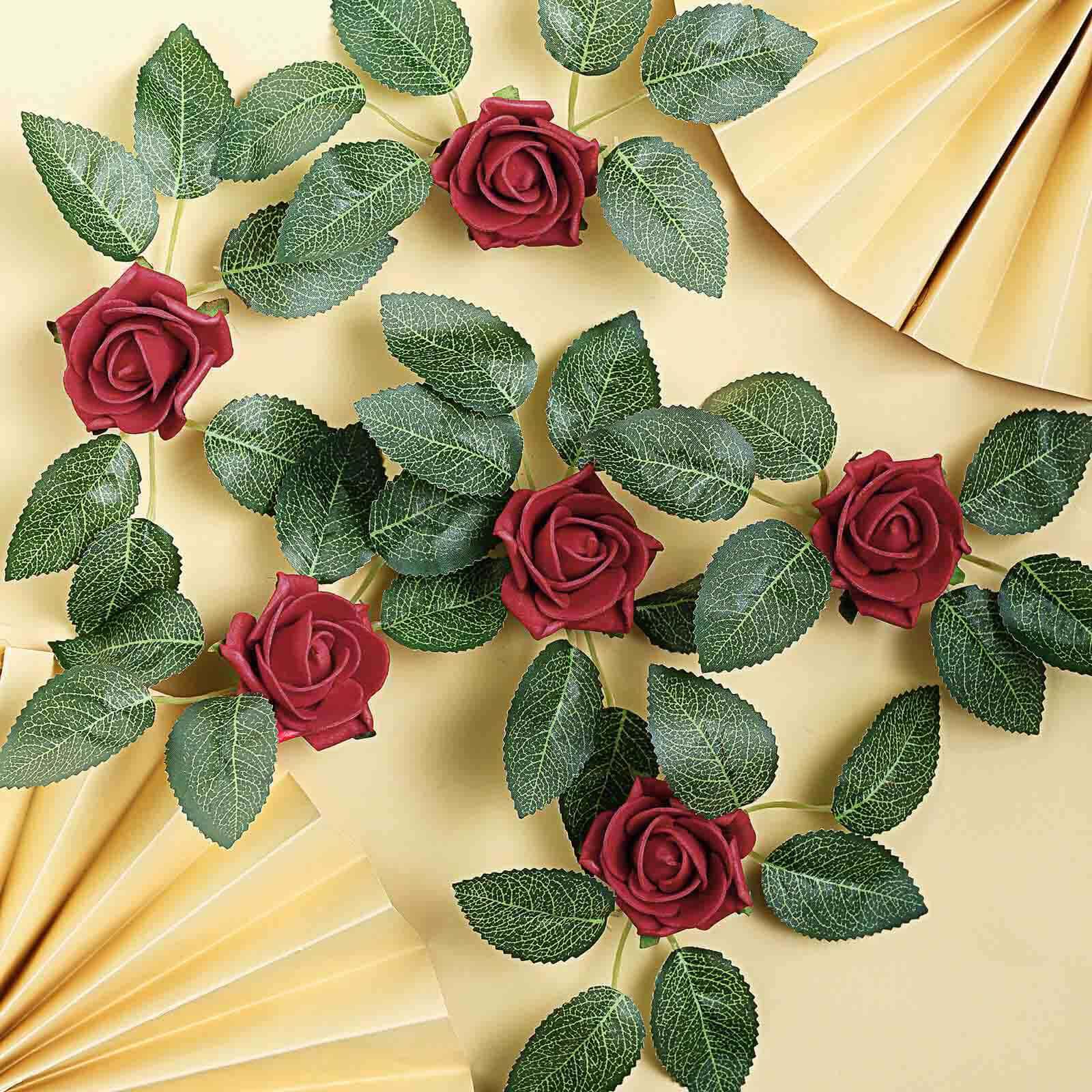 24 Roses Red Artificial Foam Flowers With Stem Wire and Leaves 2