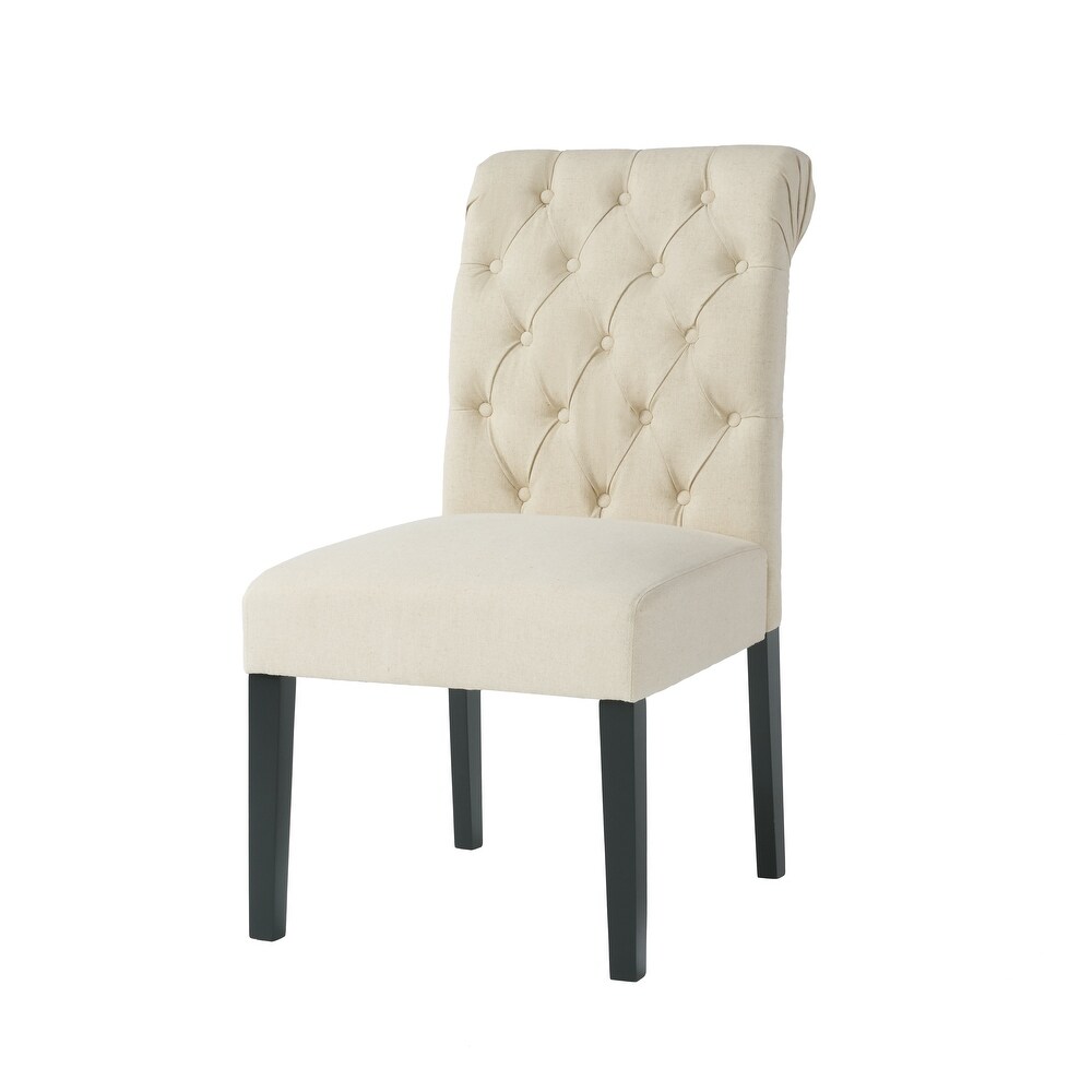 Dinah Roll Top Ivory Fabric Dining Chair (Set of 2) by Christopher Knight Home