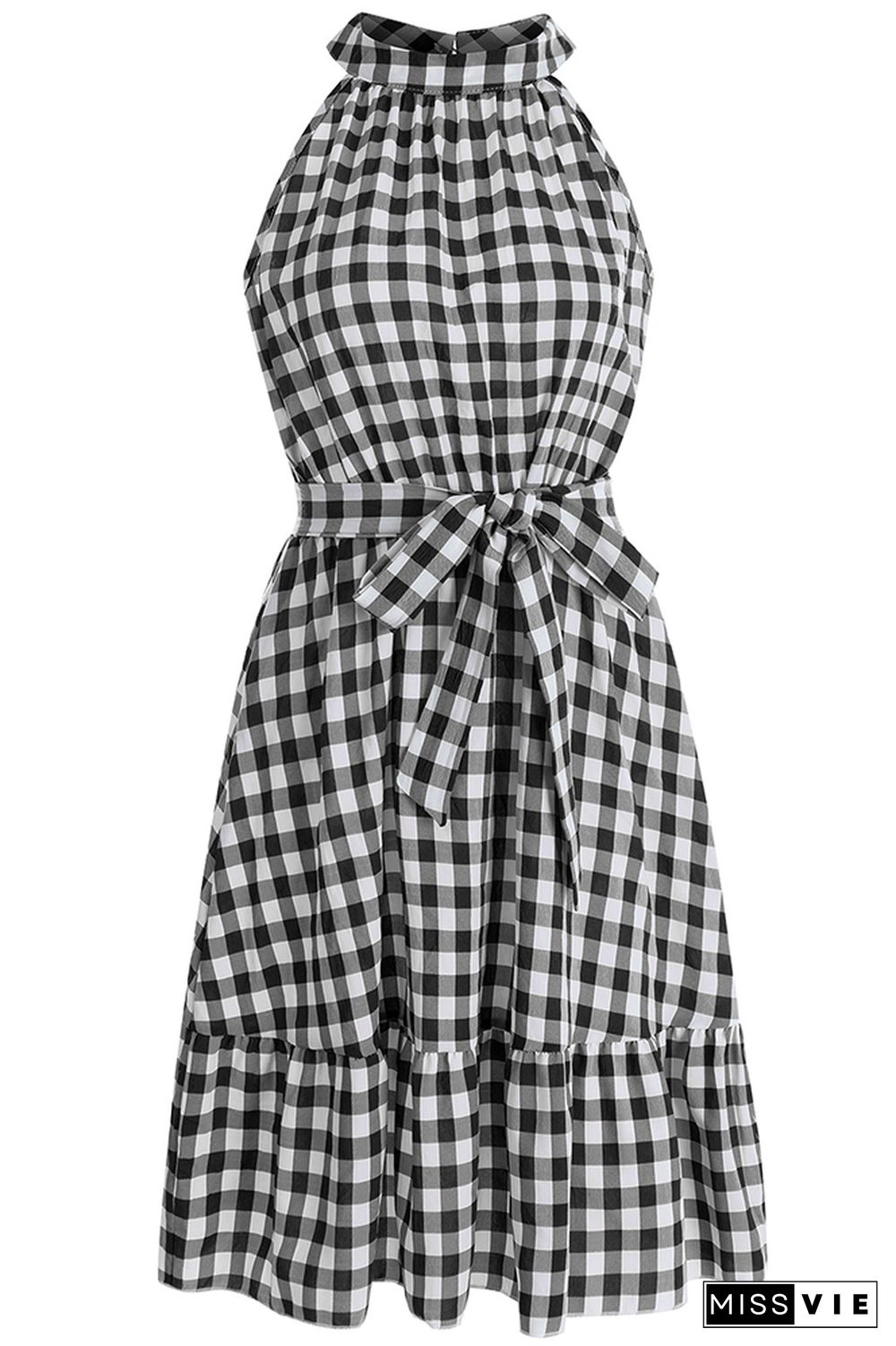 Halter Sleeveless Plaid Midi Dress Wholesale