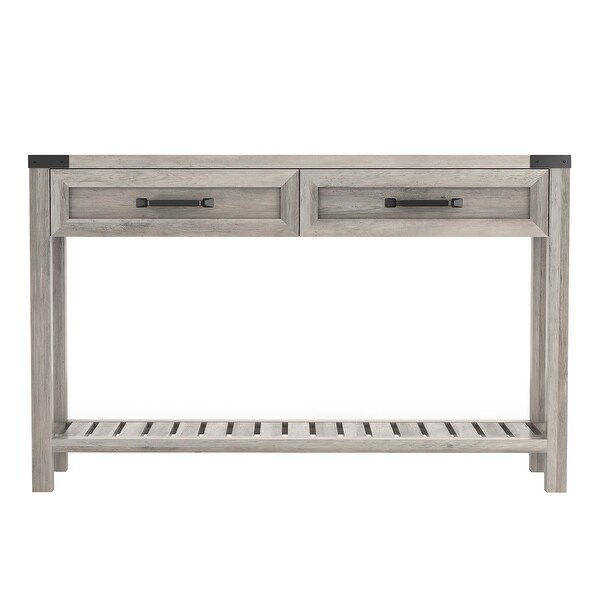 47 Inch Wide Console Table With Drawers And Shelf For Living Room， Entrance / Corridor， Grey Walnut