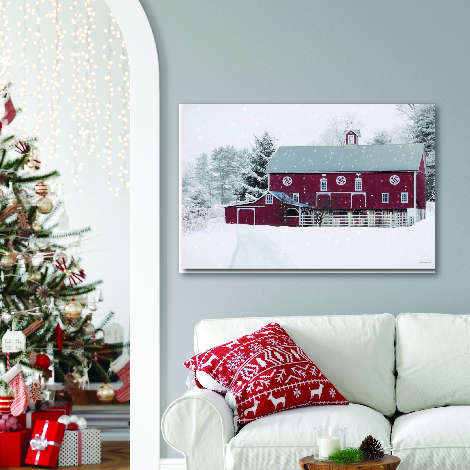 COURTSIDE MARKET Winter Red Barn Canvas Wall Art