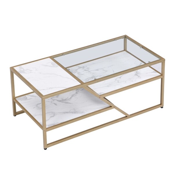 Coffee Table with Storage Shelf Tempered Glass End Table