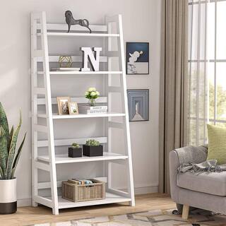 TRIBESIGNS WAY TO ORIGIN Gallun 56.5 in. White Wood 5-Shelf Ladder Bookcase with Large Weight Capacity HD-CZS0262