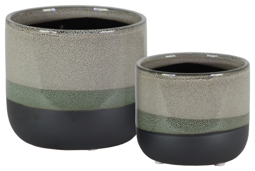 Urban Trends Stoneware Pot 2 Piece Set  Gray   Contemporary   Outdoor Pots And Planters   by Virventures  Houzz