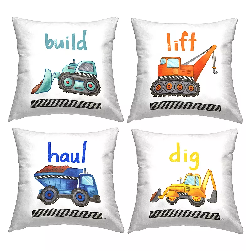 Stupell Home Decor Educational Mixed Construction Vehicles Kids Learning Trucks Throw Pillow