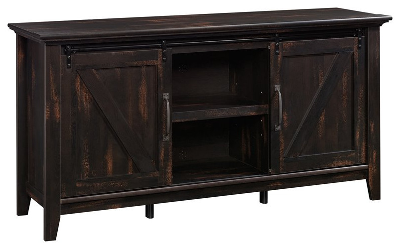 Sauder Dakota Pass Engineered Wood TV Stand in Char Pine/Dark Wood Finish   Farmhouse   Entertainment Centers And Tv Stands   by Homesquare  Houzz