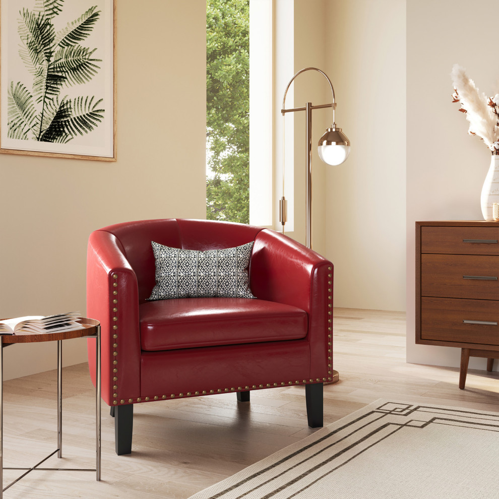 Tub Barrel Accent Chair Faux Leather   Transitional   Armchairs And Accent Chairs   by OneBigOutlet  Houzz