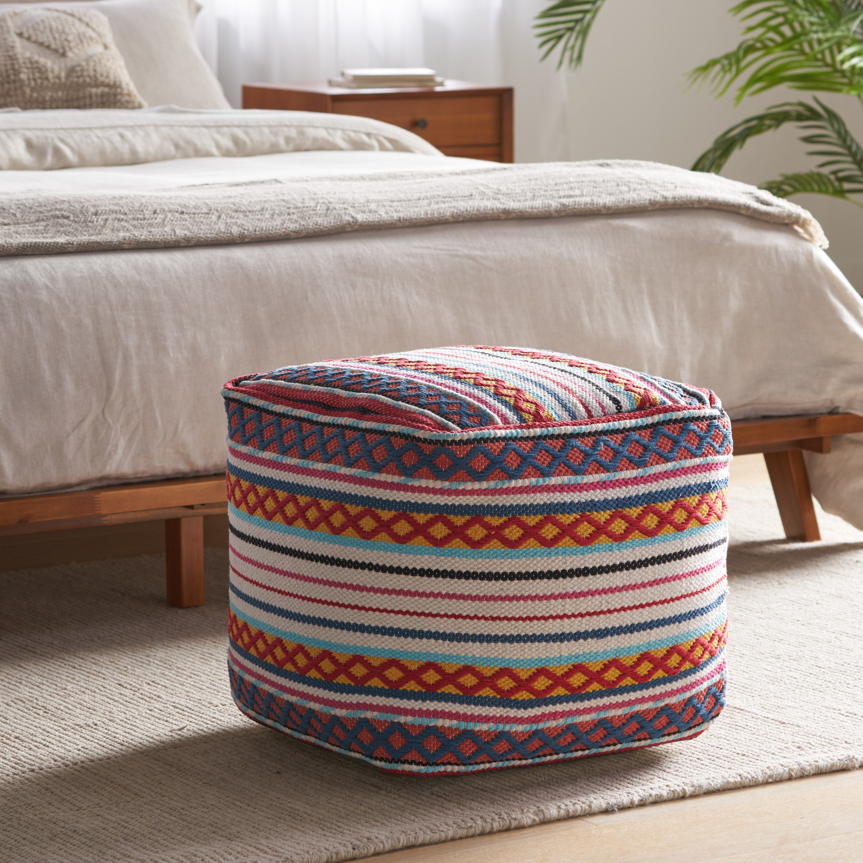 Hilliard Boho Handcrafted Peruvian Print Cube Pouf