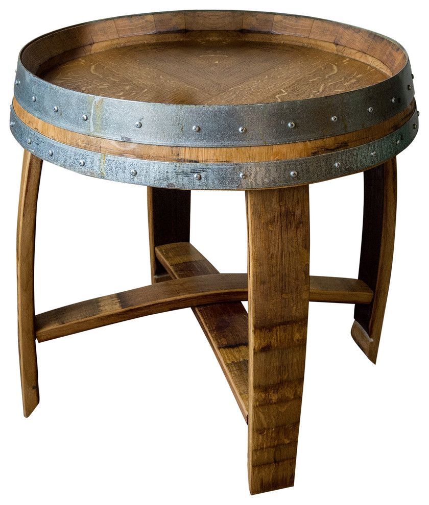 Banded Wine Barrel Side Table With Cross Braces  Natural Finish   Industrial   Side Tables And End Tables   by Alpine Wine Design  Houzz