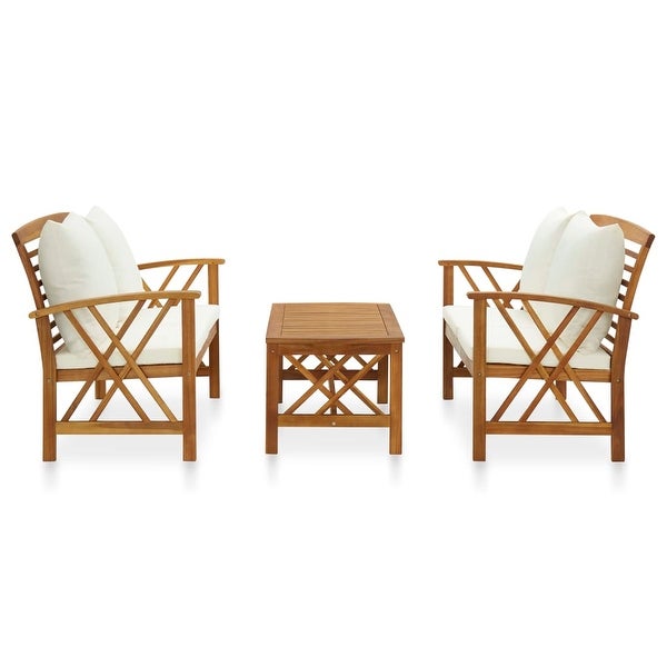 3 Piece Patio Lounge Set with Cushions Solid Acacia Wood - Overstock - 37573787