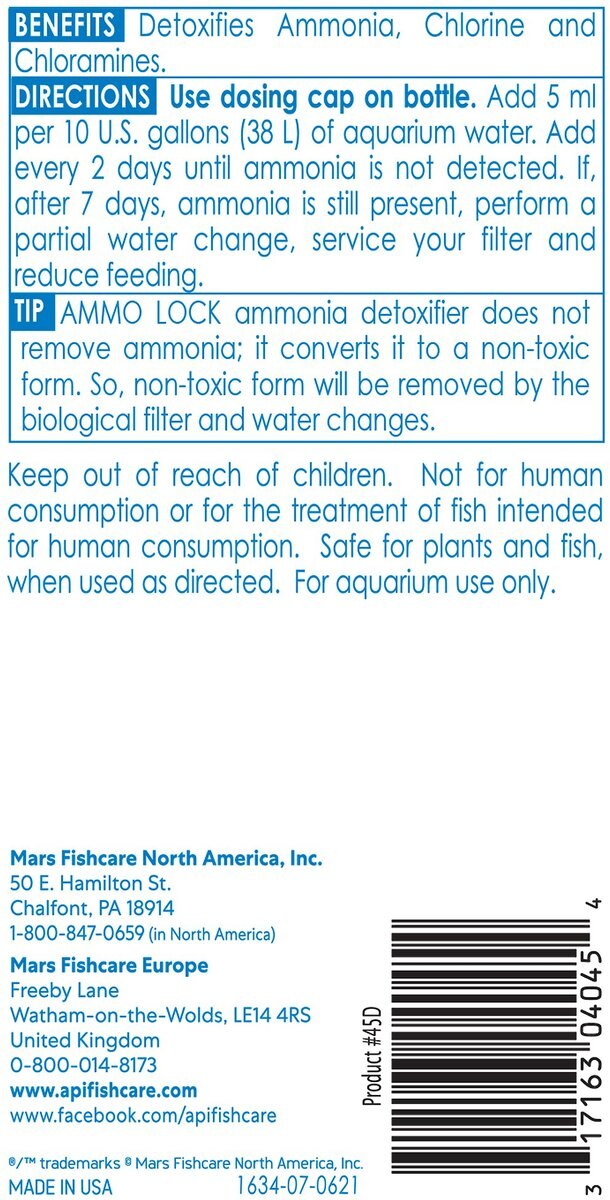 API Ammo-Lock Freshwater and Saltwater Aquarium Ammonia Detoxifier