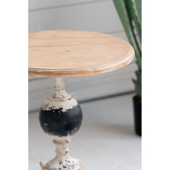 24x28.5 Round Wooden Carved Table  Distressed Whi...