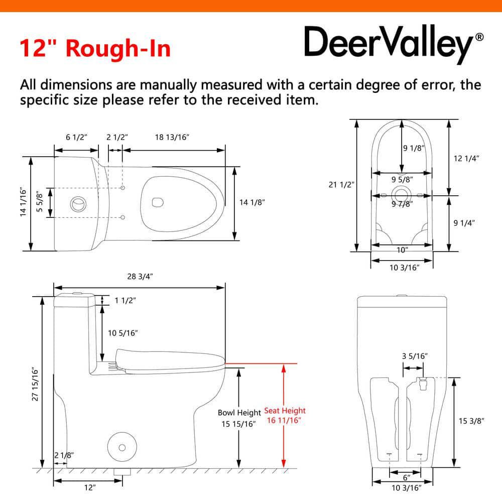 DEERVALLEY DeerValley Ally 12 in Rough in Size 1Piece 08128 GPF Dual Flush Elongated Toilet in White Seat Included