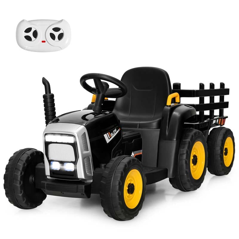 Kids Ride on Tractor w/Trailer 12V Battery Powered Electric Riding Toy Car Vehicle with 3-Gear-Shift Ground Loader