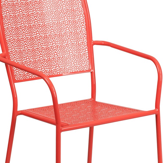 Emma And Oliver Commercial Grade Colorful Metal Patio Arm Chair With Square Back