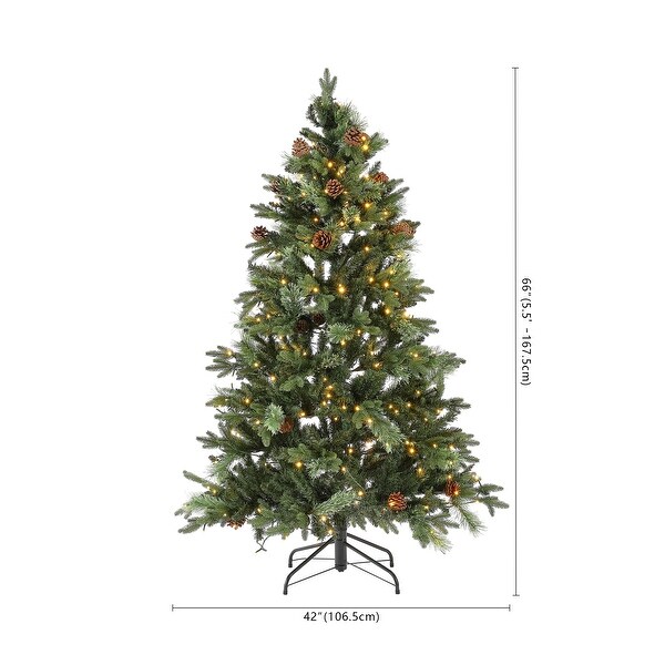 SAFAVIEH 5.5 Ft，Green，PreLit Artificial Christmas Tree With Pine Cones