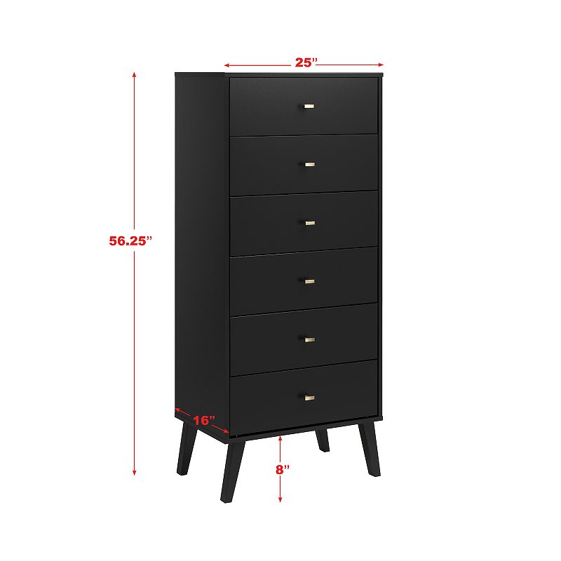 Prepac Milo Mid-Century Modern Tall 6-Drawer Dresser