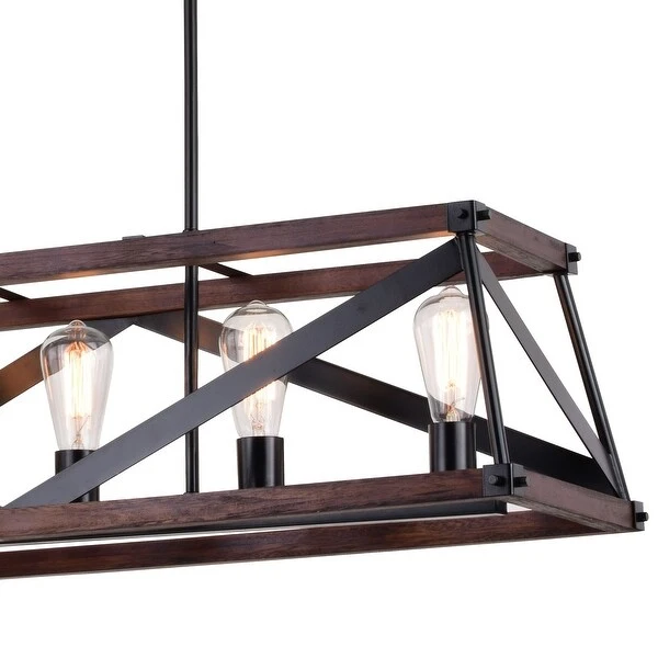 Wade 5L Black and Wood Rustic Cage Linear Chandelier Island Pendant Light Fixture - 36.75-in. W x 10.75-in. H x 12.75-in. D Shopping - The Best Deals on Chandeliers