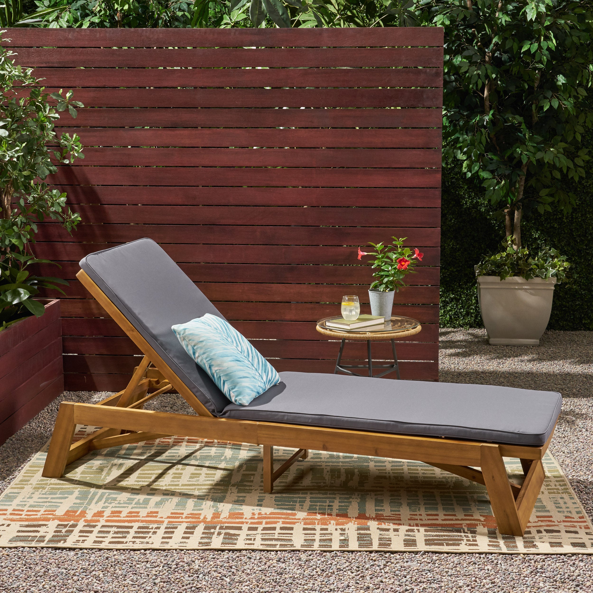 Adelaide Outdoor Acacia Wood Chaise Lounge and Cushion Set