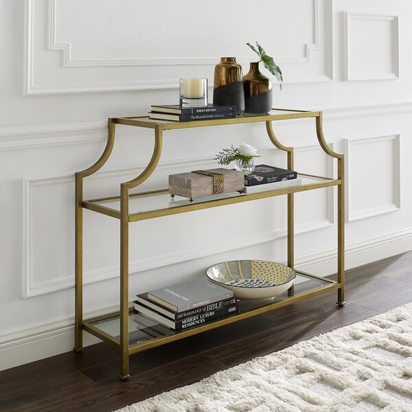 Aimee Glass/ Gold Finish Steel 3-tier Console Table