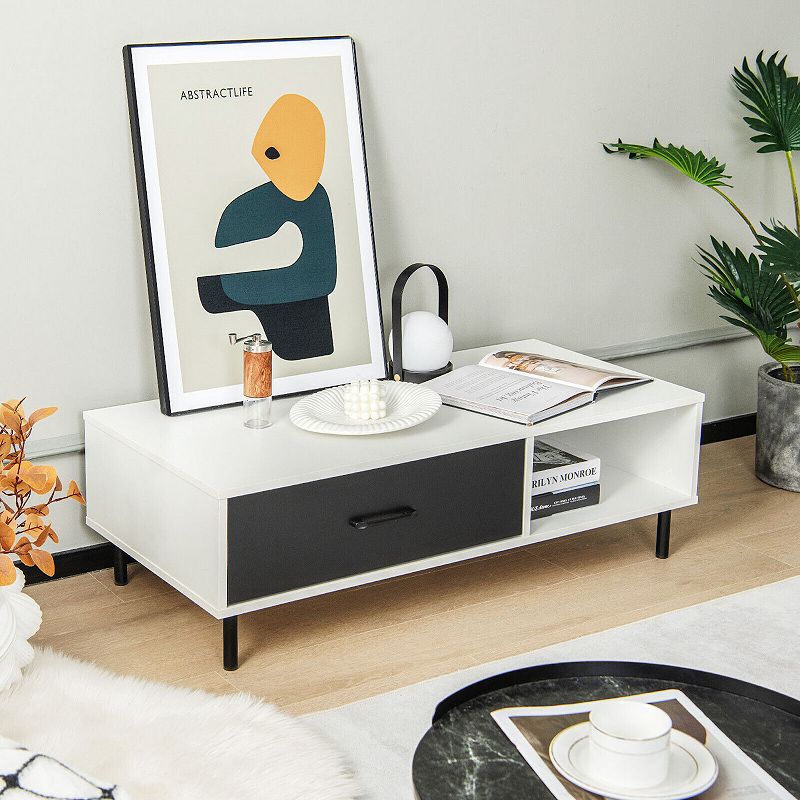 Modern 2-Tier Coffee Table Accent Cocktail Table with Storage