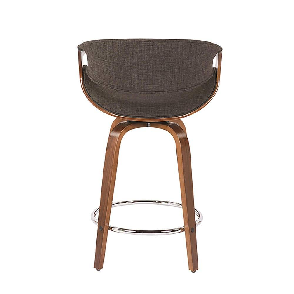 Lumisource Curvini 34.5 in. Counter Height Bar Stool in Charcoal Fabric and Walnut Wood (Set of 2) B24-CRVNI2-SWVR WLCHAR2