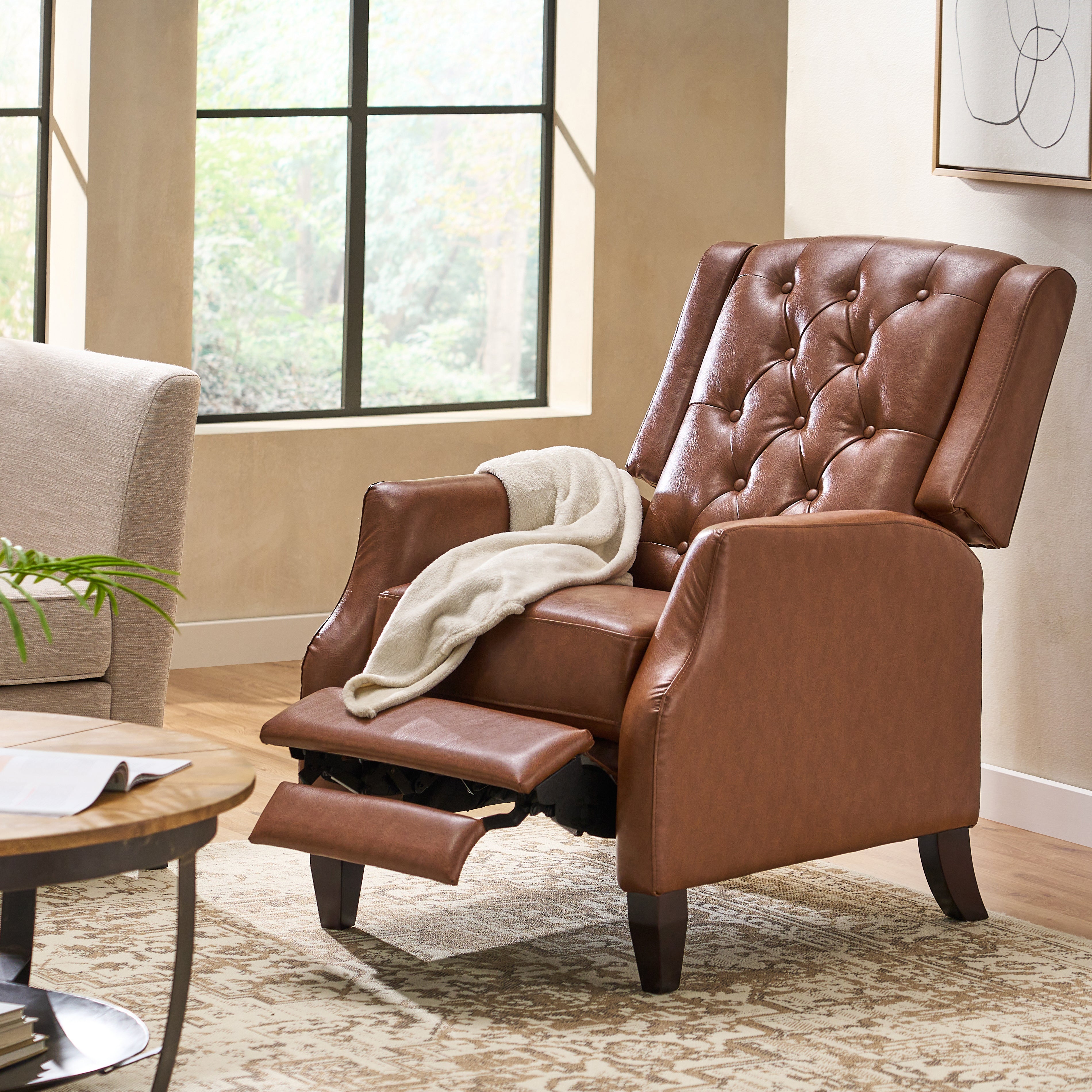 Loubar Contemporary Faux Leather Tufted Pushback Recliner