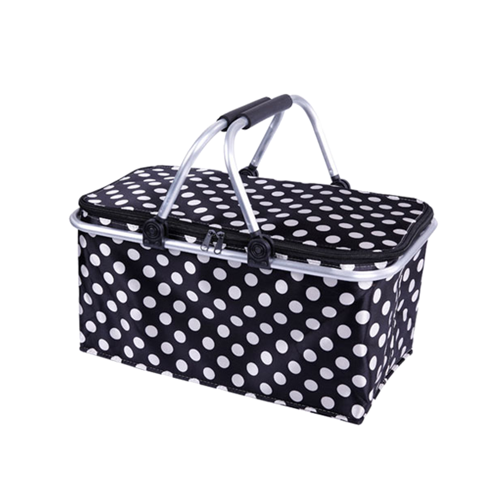 TINKSKY Polka Dot Collapsible Picnic Basket Insulated Picnic Basket Takeaway Box 46x28x23cm