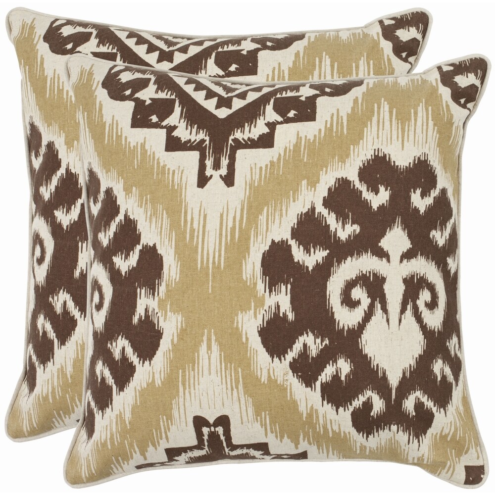 SAFAVIEH Damask 22 inch Beige/ Almond Brown Decorative Pillows (Set of 2)