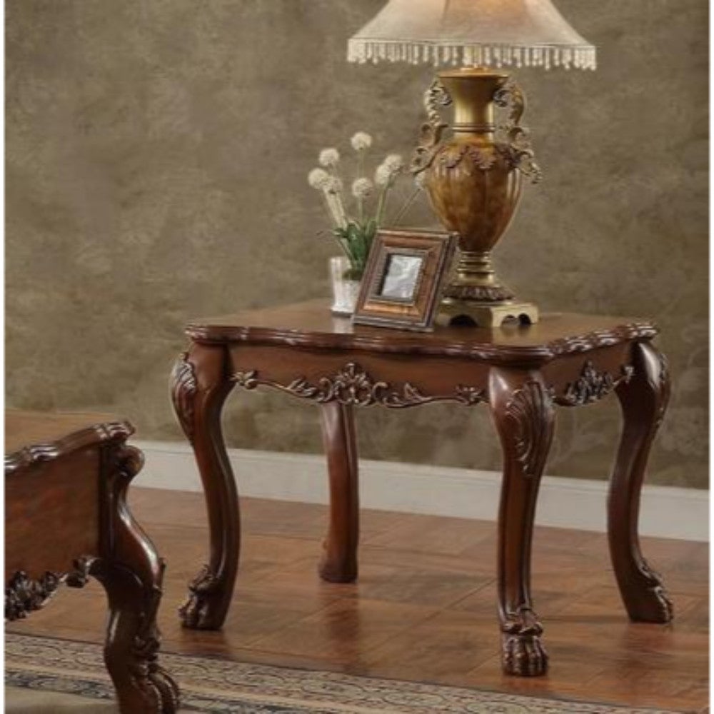 Traditional Wooden End Table with Claw Feet， Cherry Oak Brown - 24.02 H x 27.95 W x 27.95 L Inches