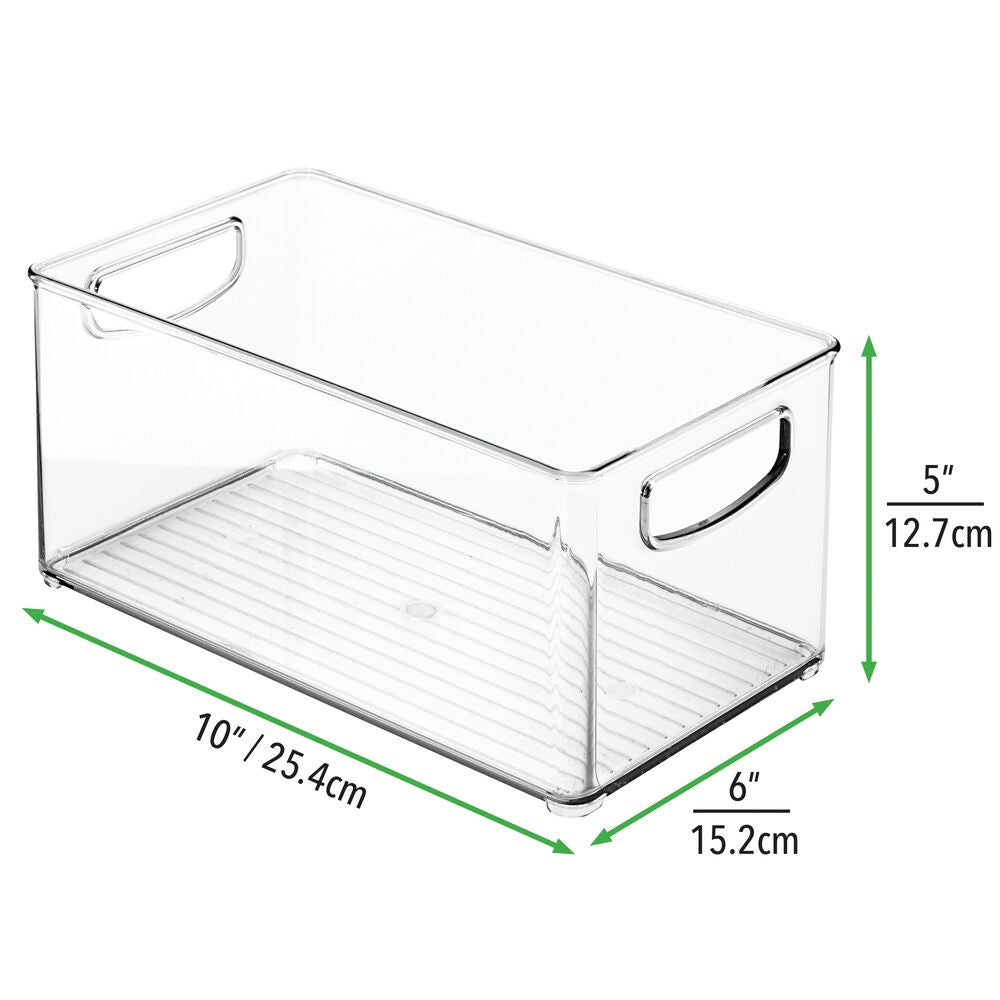 mDesign Plastic Organizer Bin w/ Handles for Kitchen， Pantry Shelf Organization; Cabinet， Refrigerator， Freezer， Fridge， Food Storage for Fruit， Yogurt， Snacks， Dry Pasta - 6 Wide - 2 Pack - Clear