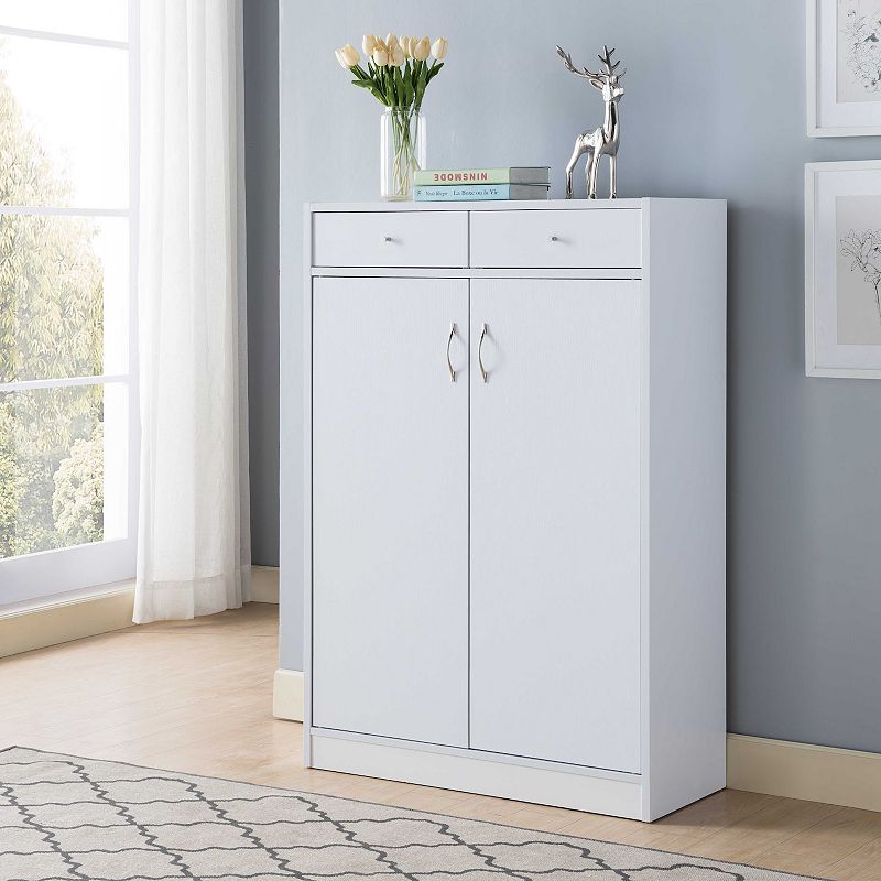 FC Design White Shoe/Storage Cabinet with 2 Drawers and 5 Shelves Organizer with Spacious Top