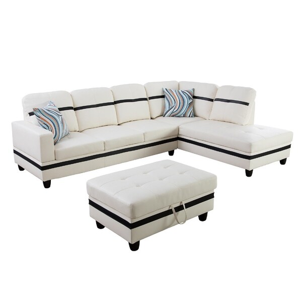 White Faux Leather Right-facing 3-piece Sectional Set