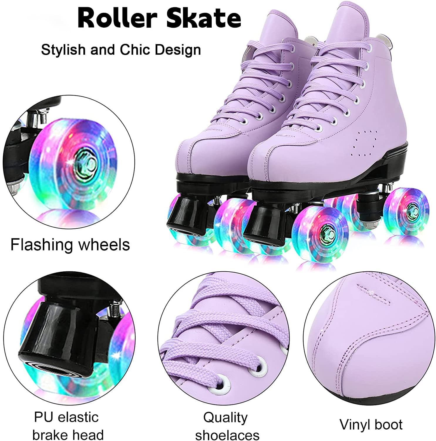 Roller Skate Shoes for Women Men， PU Leather Double-Row Roller Skates for Beginner， Professional Indoor Outdoor Roller Skates with Shoes Bag， Size 7