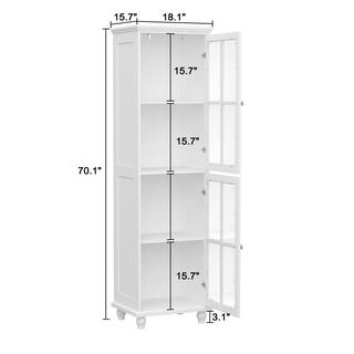 FUFUGAGA 18.1 in. Width White 4-Shelves Tall Elegant Wooden Accent Bookcase Standard Bookcase with Tempered Glass Doors L-THD-330077-01-c1