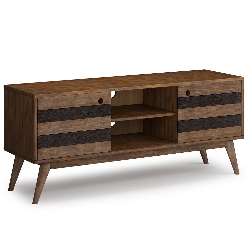 Wright SOLID ACACIA WOOD 60 inch Wide Mid Century Design TV Media Stand in Rustic Natural Aged Brown   18\