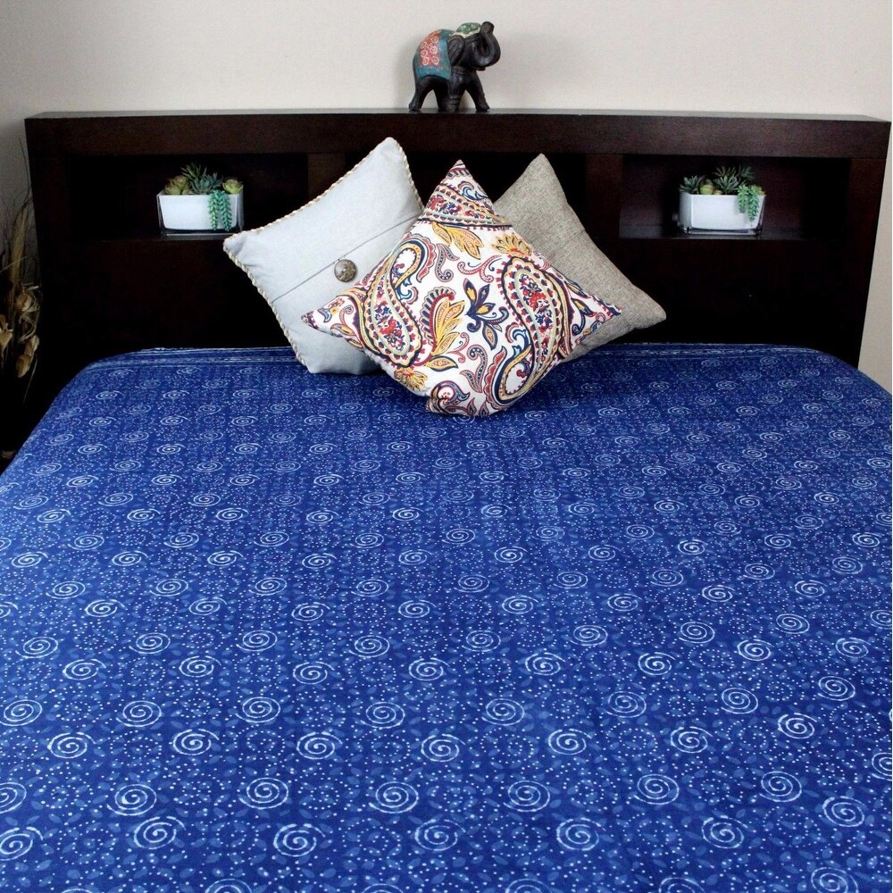 Cotton Dabu Indian Tapestry Wall Hanging Tablecloth Bed sheet Twin Full Queen Indigo Blue