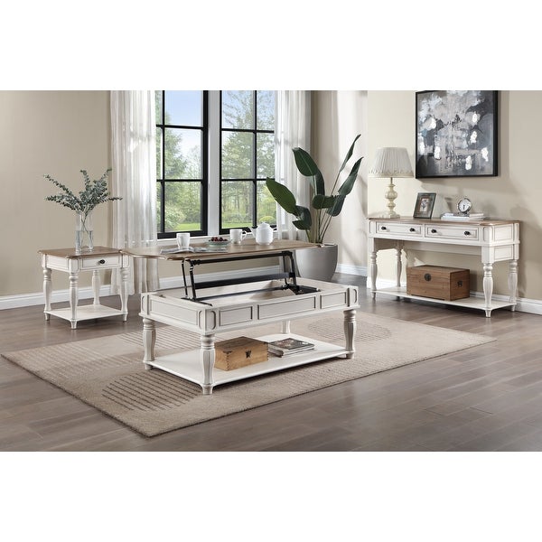 ACME Florian Coffee Table with Lift Top in Oak and Antique White