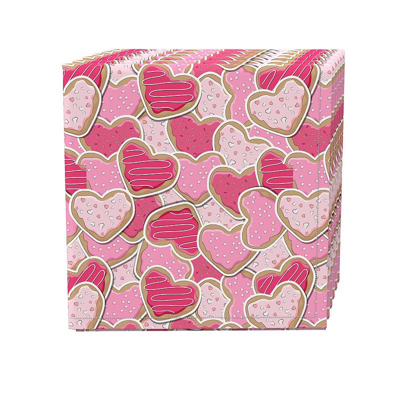 Napkin Set of 4， 100% Cotton， 20x20， Decorated Heart Shaped Cookies